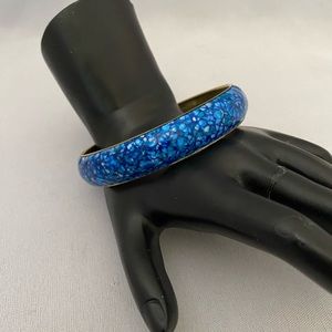 Vintage Sauteur Renoir blue enamel brass bangle bracelet